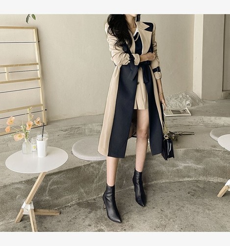 Ladies Cream Black Luxury Classic Street Trench Long Esme Jacket Coat 8 10 - Picture 14 of 17