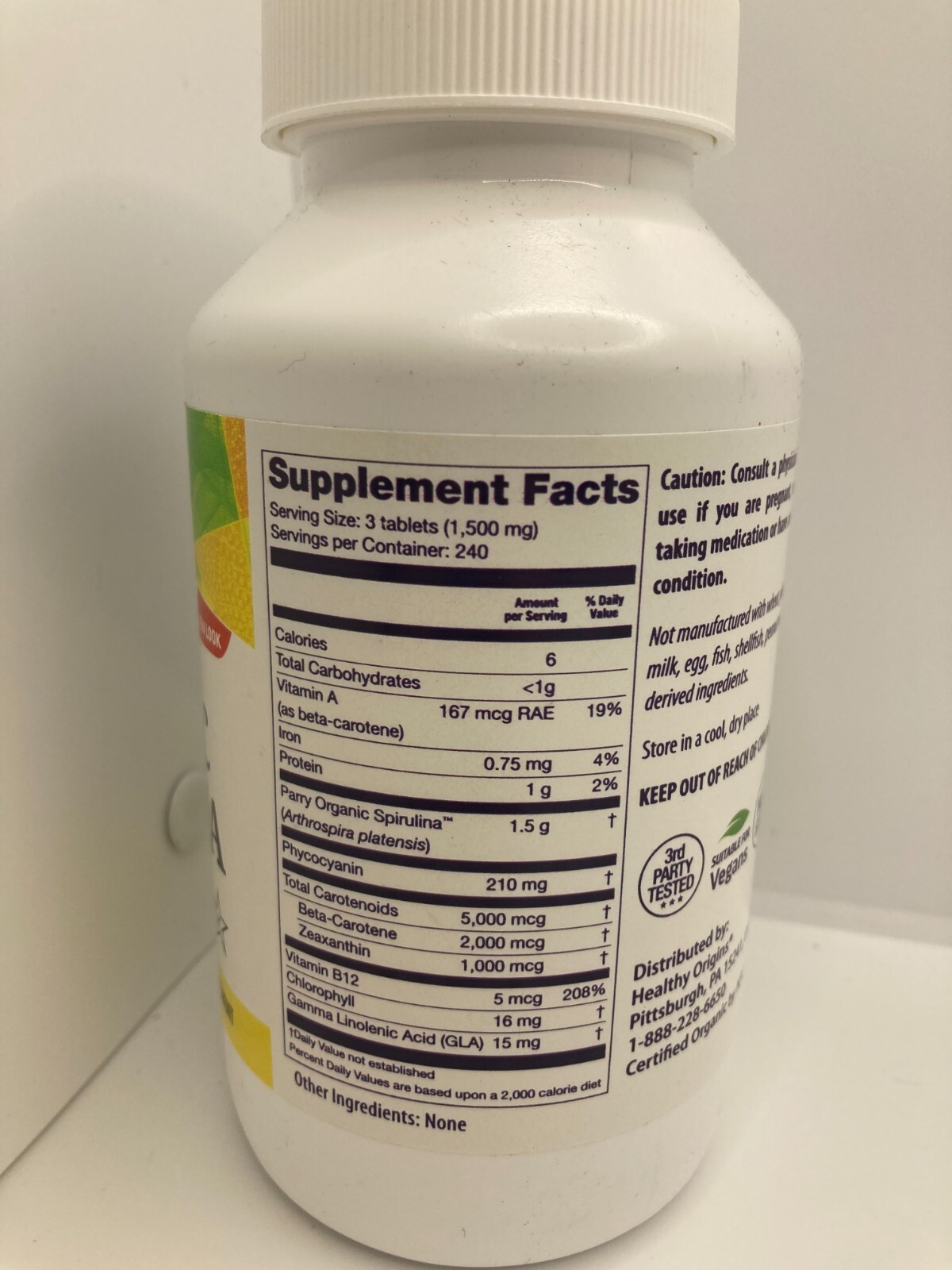 Healthy Origins Organic Spirulina 500mg Dietary Supplement (720 Tablets