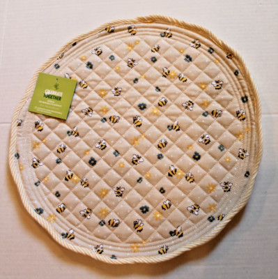 Celebrate Spring Together Round Fabric Placemat with Bees & Flowers Reversible
