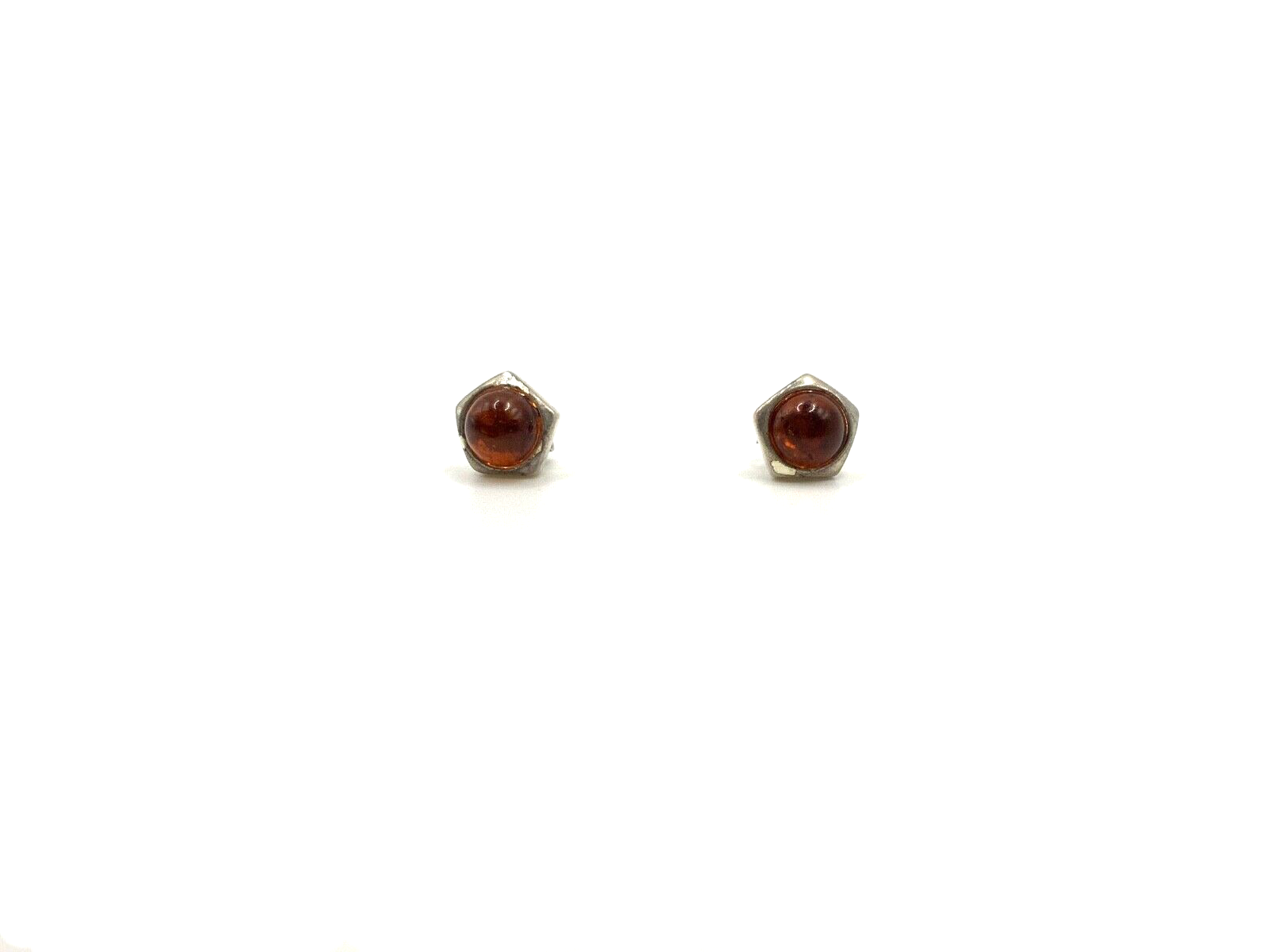 Beauty Amber Earrings Stud Fine Earrings Sterling Silver Pentagon Shaped