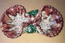 ITALY Dish Hand made Oyster Plate Italian pottery 7.5" X 4.5" Sea Shell Marked