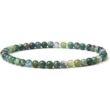 Natural 4mm Moss Agate Stone Dainty Bracelet Green Gemstone Healing Bracelet