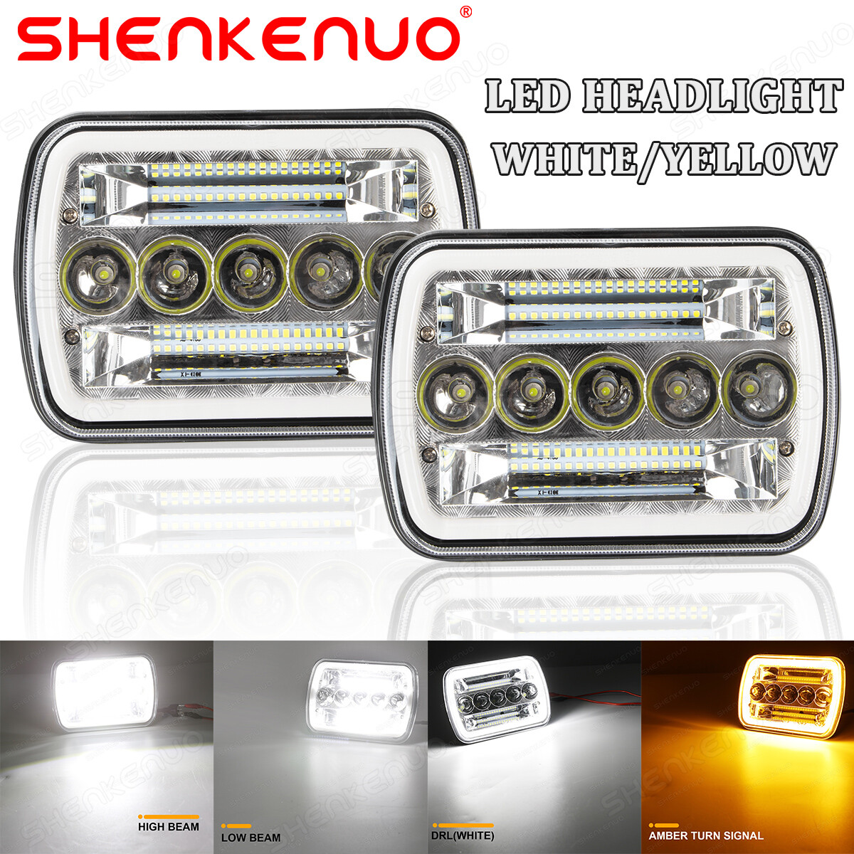 130W 7x6" Led Headlight HI-Lo DRL For Chevy C1500 C2500 - Foto 11