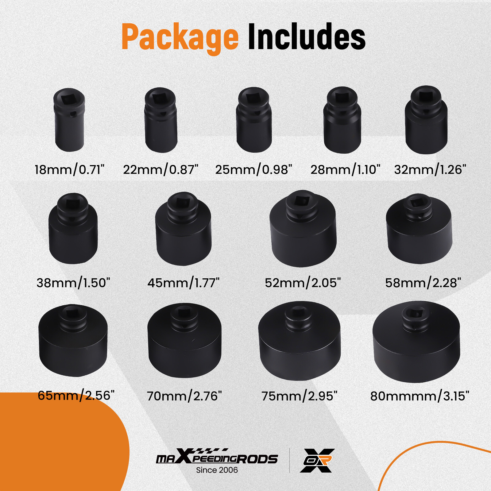 13PCS GROOVED LOCKNUT SOCKET SET 1/2" DR. INTERNAL TEETH 18 - 80MM 45# STEEL