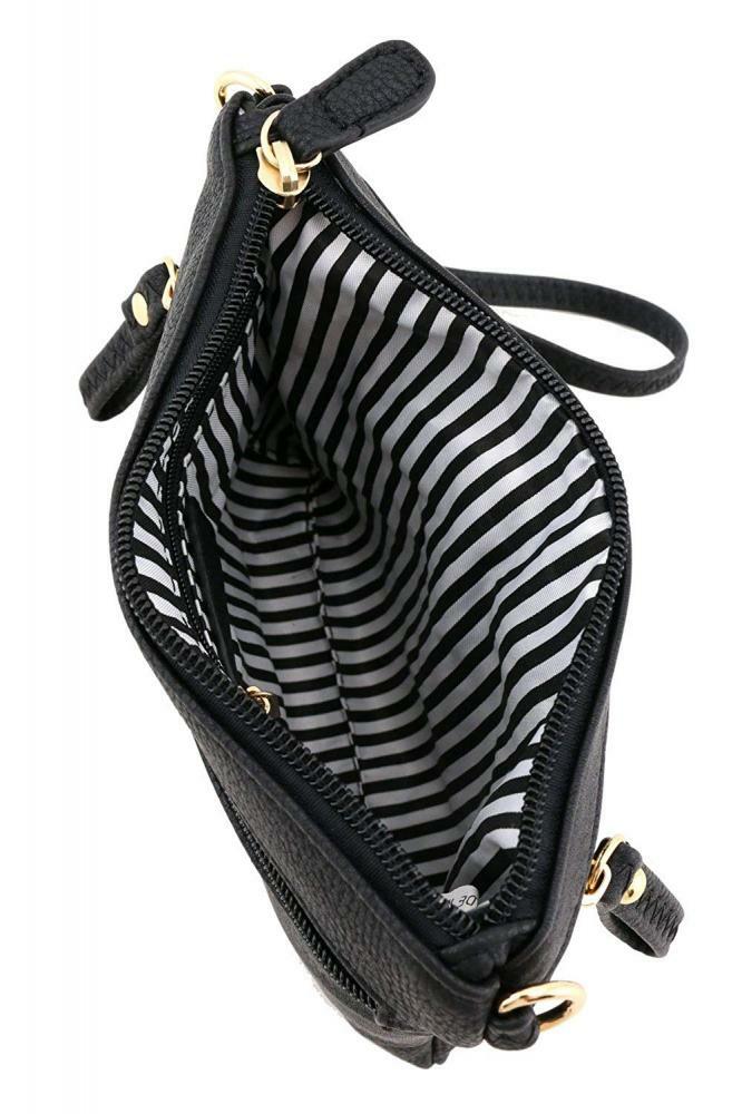 Multi Zipper Pocket Small Wristlet Crossbody Bag Black eBay