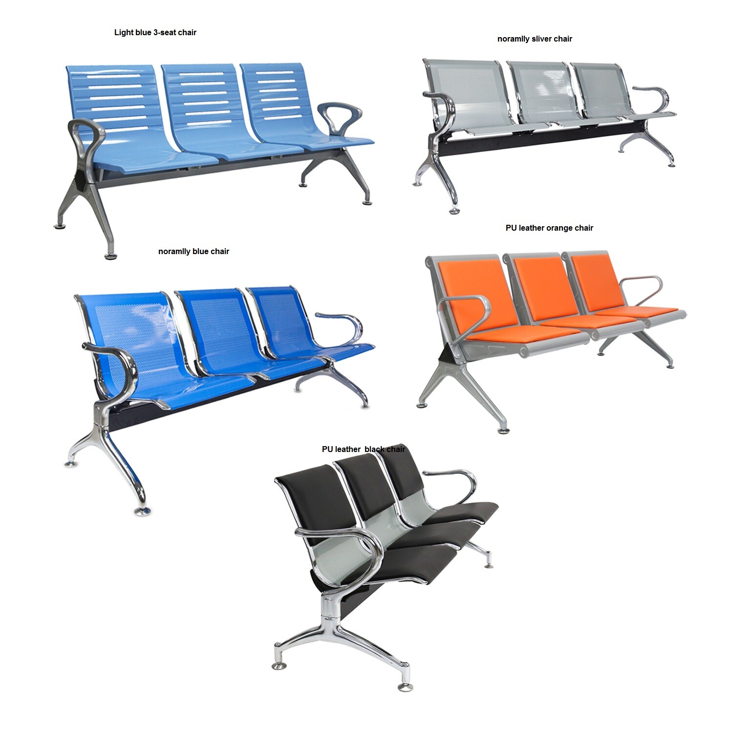 3 Seats Airport Reception Waiting Chair Room Garden Salon Barber