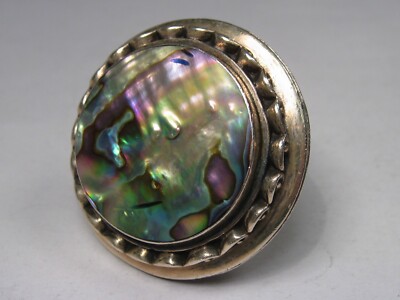 Groß Übergroßer 37mm Abalone-Muschel Sterlingsilber 925 Ringgröße 7.5 20.8g. #13
