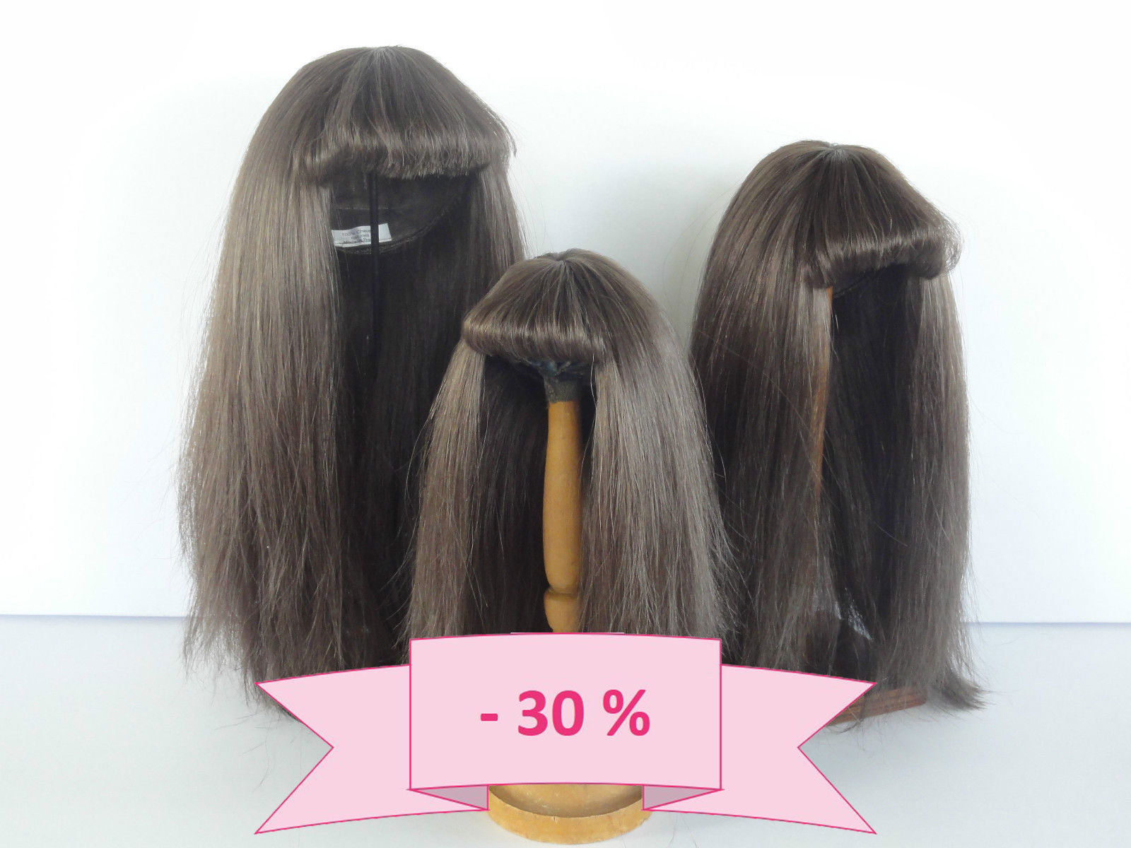 Perruque poupée T11 G. Bravot en cheveux naturels de 34 cm pour restauration de collection