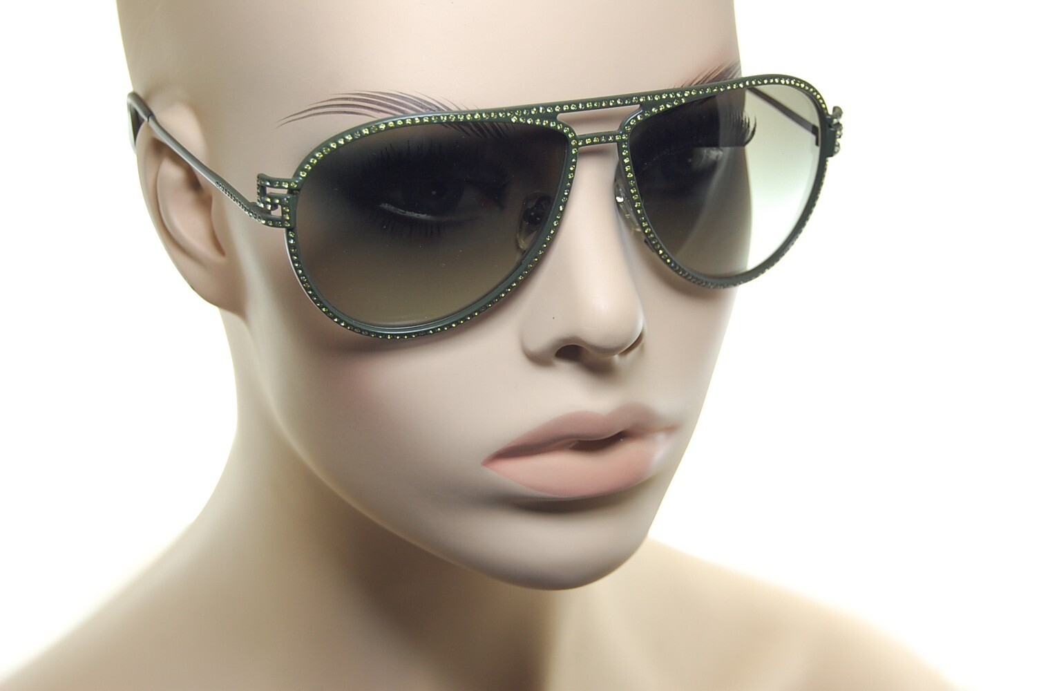 VERSACE 2171B 1392/8E Women Large DIAMANTE Pilot Sunglasses Military Green RARE! image 4