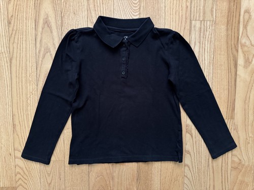 The Childrens Place Girls Black Ruffle Long Sleeve Polo Uniform Shirt Sz L 10 12