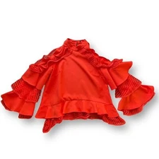 Tally Taylor Orange Cold Shoulder Bell Sleeve Mesh Ruffle Blouse Women's Size M