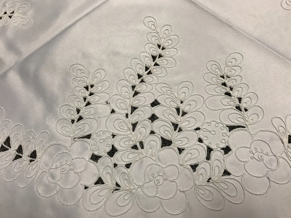 White Embroidered Peacock Embroidery Tablecloth 58" Round Wedding Bridal - Image 4 of 4
