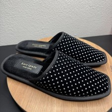 Kate Spade New York Womens Black Velvet Polka Dot House Slippers Size 8B