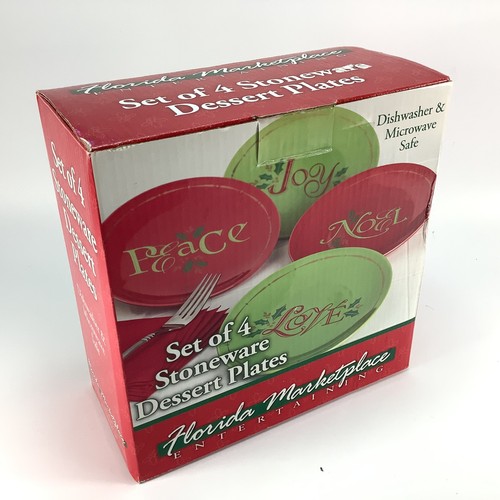 4 New Florida Marketplace Christmas Dessert Plates 6.5" Gold Joy Love Peace Noel - Picture 1 of 21