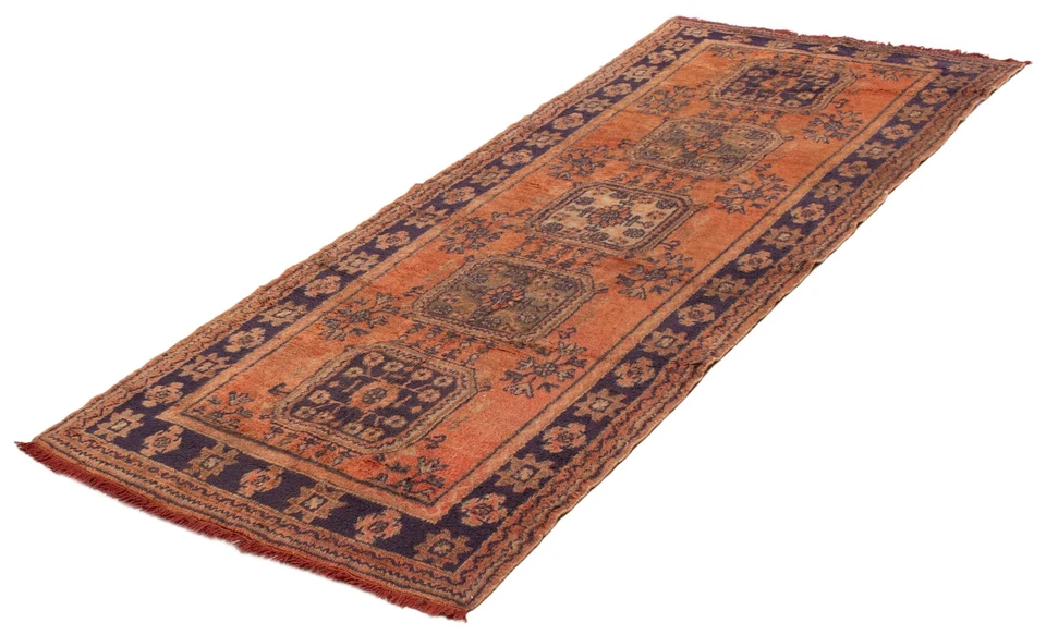 Tapete de corredor tradicional oriental de lã 5'0" x 11'5" vintage feito à mão - Imagem 4 de 4