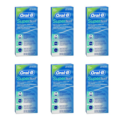 ORAL-B Super Floss Mint Dental Floss Pre-Cut Strands 50 Each (Pack of 6)