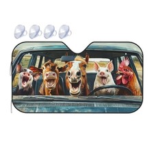 Funny Farm Animals Car Windshield Sun Shade Country 55"L x 30"W Farm Animals-1