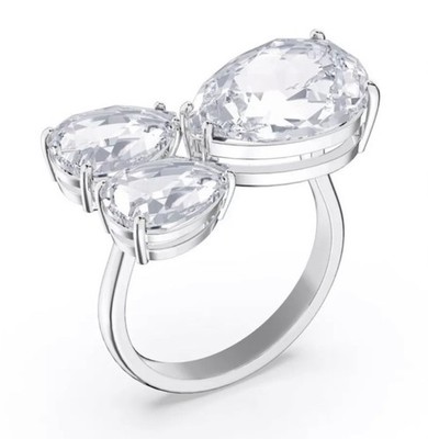 New Swarovski Large Tri Pear Shape Ring Size 52/6 Rhodium Plated #5