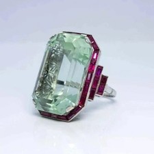 5Ct Art Deco Vintage Style Lab Created Aqua & Ruby Engagement 925 Silver Ring
