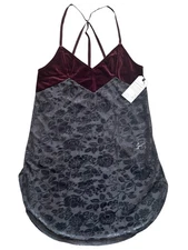 Melrose and Market Womens Tank Top Small Floral Burgundy Velvet Gray Boho New