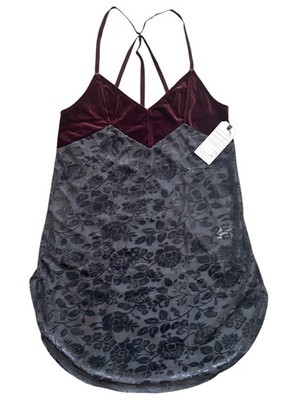 Melrose and Market Tank Top Womens Small Burgundy Gray Floral Velvet Boho