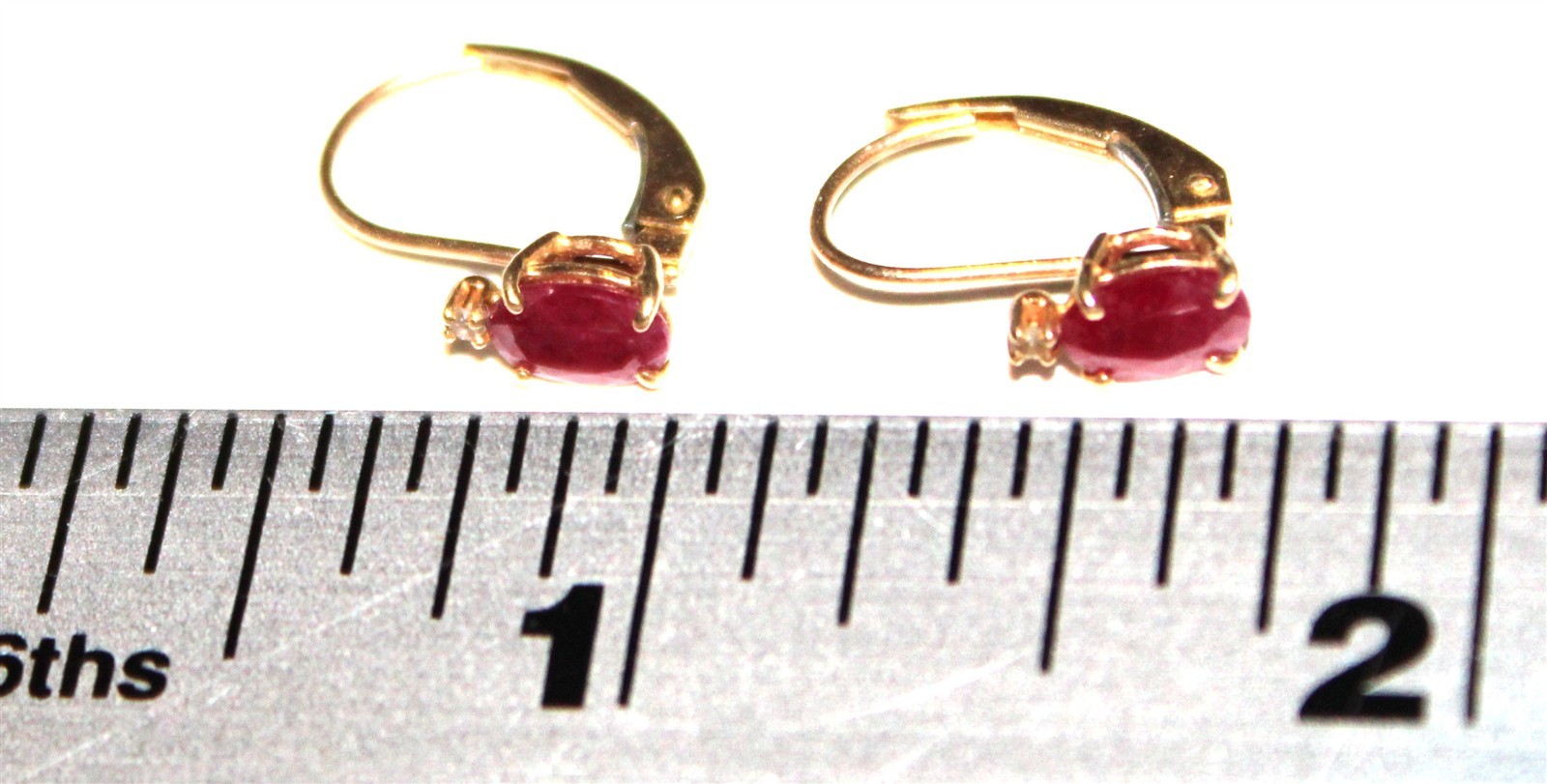 Solid 10K yellow gold marked 10K ruby diamond ear… - image 2