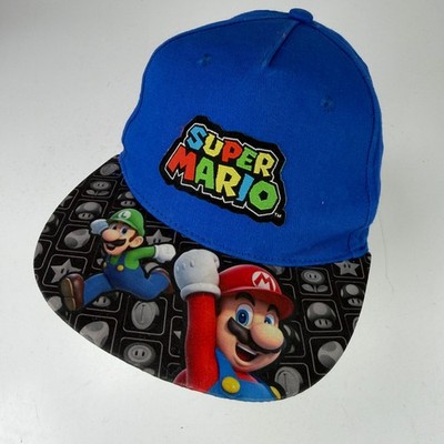 Super Mario Hat Boys Blue S/M (4-7 Y/A) Snapback Adjustable Baseball Cap