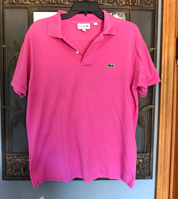 Lacoste Classic Fit Pink Solid Short Sleeve Polo Shirt Men's M Collared