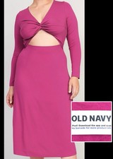 Sz 2X NWT OLD NAVY Women’s Long Sleeve Fit & Flare Twist Front Cutout Midi Dress