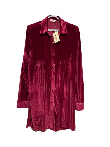La Miel Magenta Velvet Button Front Long Sleeve Dress Size Medium NWT  - Picture 1 of 3