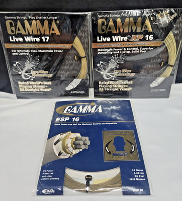 GAMMA LIVE WIRE 16, 17 & ESP 16  - LOT OF 3 TENNIS RACQUET STRINGS