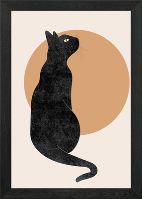 Minimalistische schwarze Katze Kunstdruck gerahmt Wandbild Poster Leinwanddruck Bild