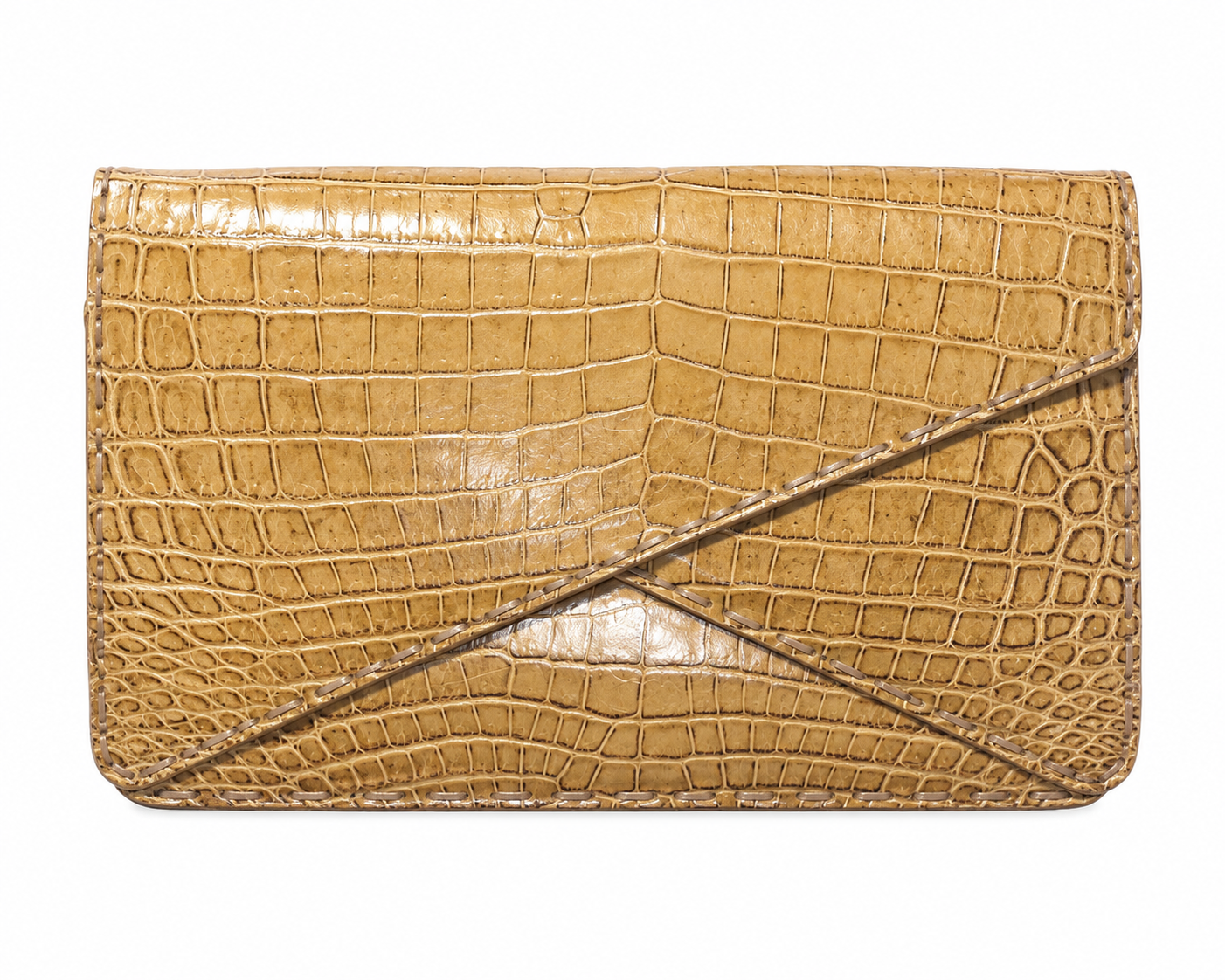 Bottega Veneta Piano Genuine Crocodile Leather Clutch Bag Camel Brown Italy