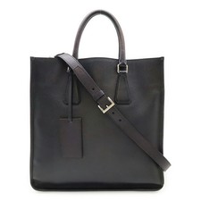 Prada Saffiano Leather Triangle Logo Tote Bag Women Blue One Size