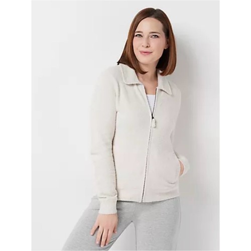 Barefoot Dreams CozyChic Lite Zip Front Jacket Cream Ivory Size Medium