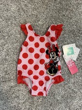 Disney Minnie Mouse Pink And Red Polka Dot Swimsuit Size 3 Mos. New With Tags!