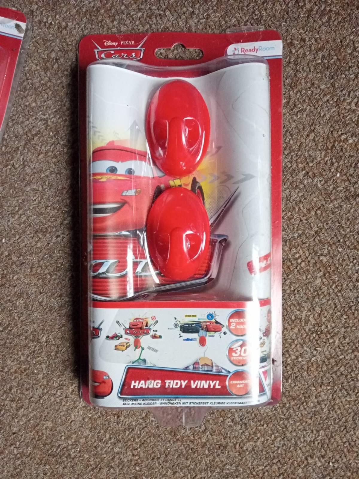 DISNEY PIXAR CARS HANG TIDY VINYL STICKERS HOOKS NEW SEALED