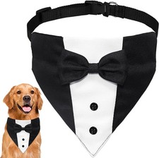 Dog Tuxedo Dog Suit Dog Wedding Bandana Collar with Bow Tie Adjustable Dog Tux