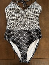ATHLETA Black  White one piece halter swimsuit medium Good pre-owned cond