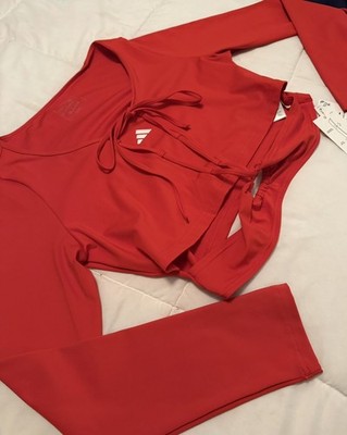 NWT Adidas Dance LS Crop Top Womens Large Better Scarlet Red AEROREADY 