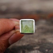 Solid 925 Sterling Silver Green Prehnite Gemstone Ring Handmade Boho Jewelry