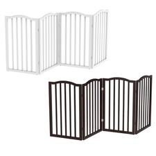 Indoor Wooden Dog Freestanding Gate for Doorways Stairs 4 Panel 32 Inch H