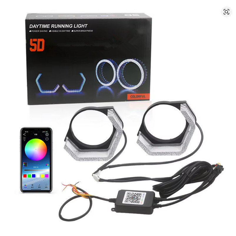 3"" WRGB LED Angel Eyes Halo Rings Rectangular DRL Covers With Turn Signal Light