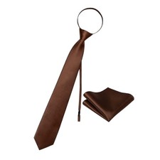 3.15'' Zipper Tie Set Adjustable Pre-tied Neck Ties Solid Mens Tie and Brown