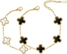 Unique 18K Gold Four Leaf Clover Bracelet for Women White Gold Lucky Link Clover