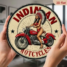 INDIAN MOTORCYCLE Aluminum Round Weatherproof Sign RETRO STYLE GARAGE MAN CAVE