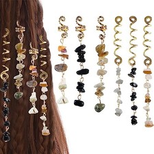 Hair Jewelry Dreadlock Accessories, Natura Stone Hair Charms for Black, 6Pcs