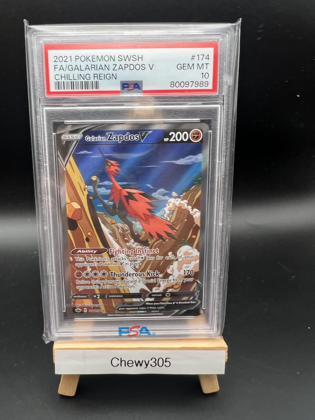 Galarian Zapdos V Alt Art Chilling Reign Pokemon 174/198 2021 FA PSA 10 Gem Mint