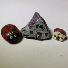 3 Hand Painted Rocks Ladybug, Haunted House , House