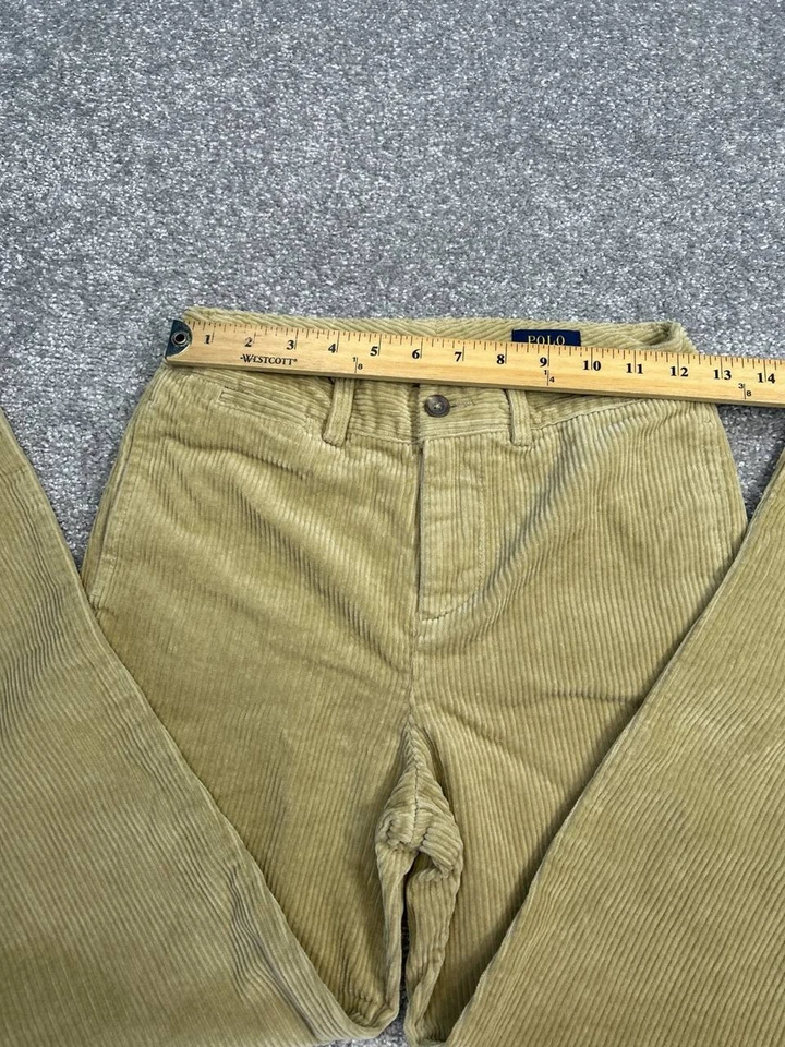 Pantalones de pana Polo Ralph Lauren para mujer 12 caqui algodón tiro medio pierna recta nuevos Foto 3 de 4